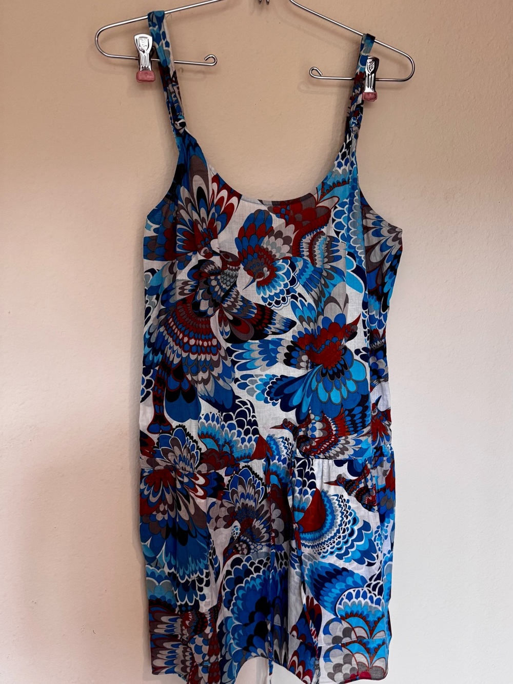 Sleeveless Floral-Print Dress in Blue and Red
